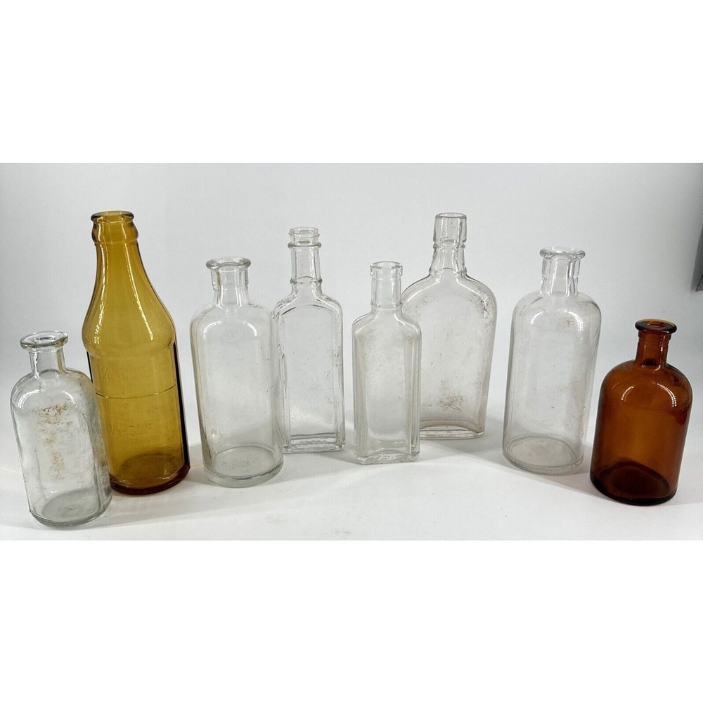 Glass Medicine & Apothecary Bottles Antique Lot Of 8‎ Multi Colors & Sizes